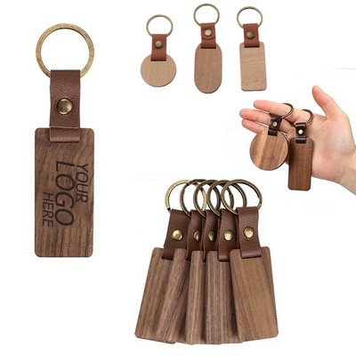 Wooden Keychain With Leather Straps