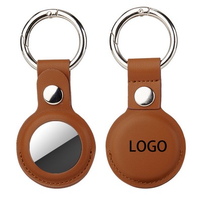 Pu Leather Snap-Closure Airtag Holder Keychain