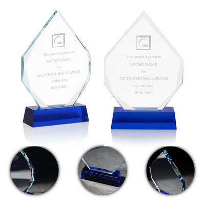 Color-Printed Crystal Diamond Award with Blue Base