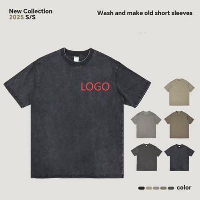 Short Sleeve Vintage Washed Basic Loose Tees