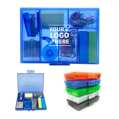 7Pcs Clear Plastic Box Office Study Stationery Kit