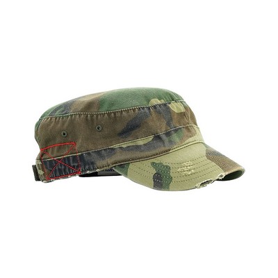 Enzyme Washed Cotton Twill Army Camouflage Cap w/ Frayed Brim