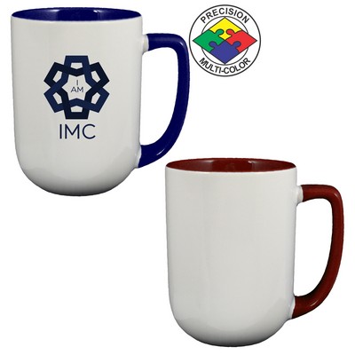 17 Oz. White/Maroon 2-Tone Arlen Mug w/Color Handle - Precision Spot Color