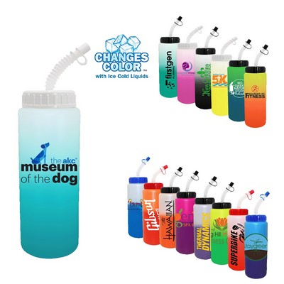 32 Oz. Mood Sports Bottle w/Flexible Straw (Full Color Digital)