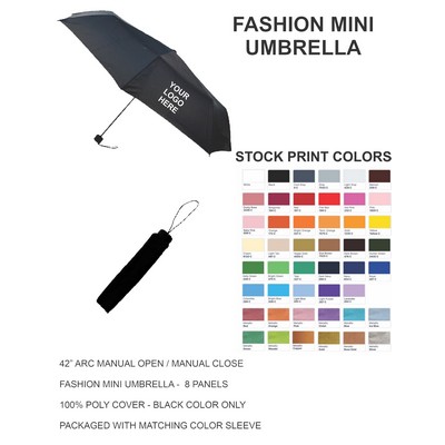 42"Arc Fashion mini umbrella manual open manual close with sleeve - black color only