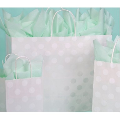 Polka Dot Pearl White Printed Paper Jaguar Shopping Bag (16"x6"x13")