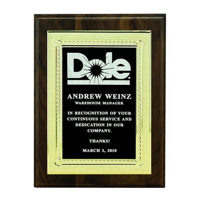 Walnut Finish Plaque w/Gold Embossed Black Screened Engraving Plate (6"x 8")