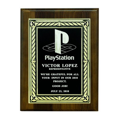 Walnut Finish Plaque w/Gold Embossed Black Screened Engraving Plate (8"x 10")