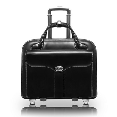 BERKELEY | 15" Black Leather Detachable-Wheeled Laptop Case | McKleinUSA