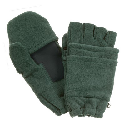 Hunter Green Fleece Fingerless Gloves with Mitten Flap