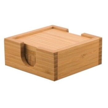 Bamboo Square 4 Coaster Set with Holder, 4" x 4"