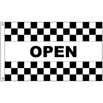 Open Black & White Checkered 3' x 5' Message Flag with Heading and Grommets