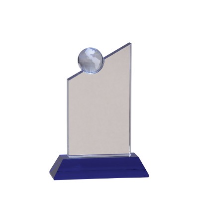 8 1/4" Clear Crystal with Inset Crystal Globe and Blue Base