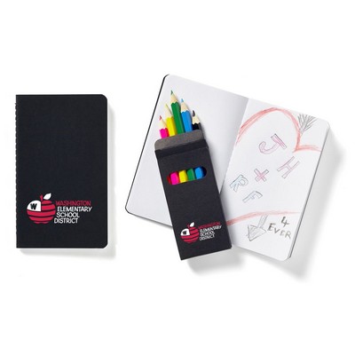 Black Mini Notebook w/6-Color Pencil Set