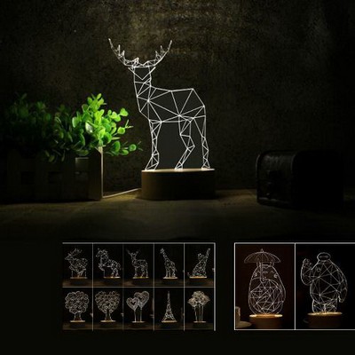 3D LED Night Lamp With Beech Base