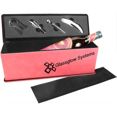 Pink Laserable Leatherette Single Wine Box w/Tools