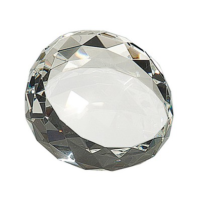 Clear Round Crystal Facet Paperweight, 3-1/2"x2"