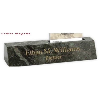 Engraved Green Marble Desk Bar with Business Card Holder - Horizontal, 8" x 2¼"