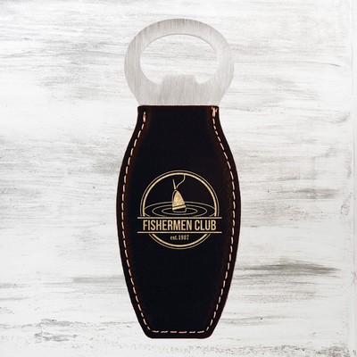 Black/Gold Leatherette Bottle Opener w/ Magnet