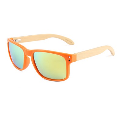 Bamboo Sunglasses - Yellow Mirror Lenses - Orange Frames