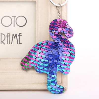 Flamingo Shaped Reversible Sequins Keychain