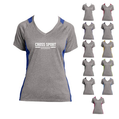 Sport-Tek® Ladies' Heather Colorblock Contender™ V-Neck Tee