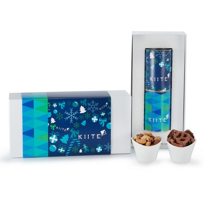 2 Way 4" Snack Tube Gift Set - Milk Chocolate Pretzel & Mixed Nuts