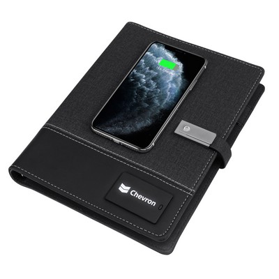 Padfolio w/ 8000mAh Power Bank and Wireless Charger and LED Logo