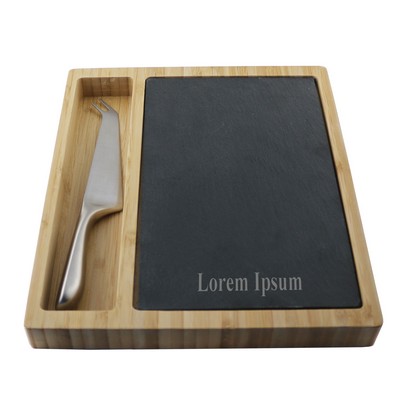 Acacia Cheese Board w/Slate Insert & Knife