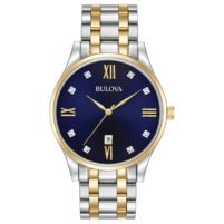 Bulova Men's Two-tone Watch with Blue Dial and Diamonds