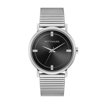 Wittnauer Men's Silver-tone Watch with Black Dial & Diamonds