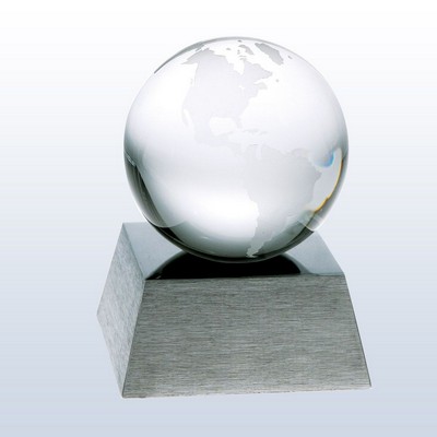 Clear Ocean Globe w/Aluminum Base Crystal Award