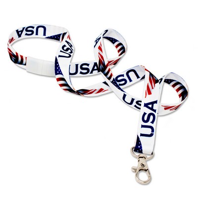 5/8" USA Flag on White Background Patriotic Lanyards