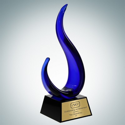 Art Glass The Blue Jay Award w/ Gold Plate