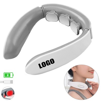 White Rechargeable Electric Neck Massager w/Heat Therapy