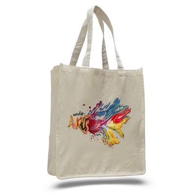 12 Oz. Natural Canvas Book Tote Bag w/ Full Gusset - Full Color Transfer (14"x17"x7")