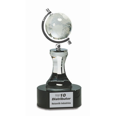 8 1/2" Crystal Spinning Globe with Clear Tower on Black Base