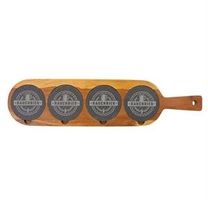 18.5" x 4.25" Acacia Wood And Slate Serving Board Beer Flight