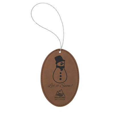 Dark Brown Laserable Leatherette Oval Ornament, 4"x4"