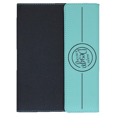 Black Canvas / Teal Faux Leather Small Portfolio with Notepad, 7" x 9"