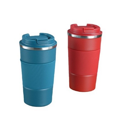 12 Oz. Double Wall Stainless Steel Thermal Cup w/Silicone Grip