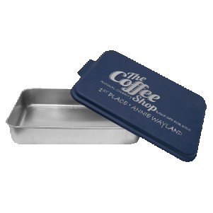 Aluminum Cake Pan w/Navy Blue Lid