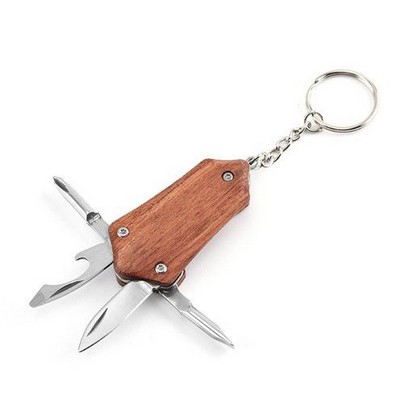 4 In 1 Multi-Function Tool Wooden Keychain