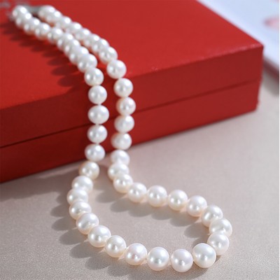 Real Pearl Necklace Women Gifts Round White Freshwater Pearl Silver Clasp