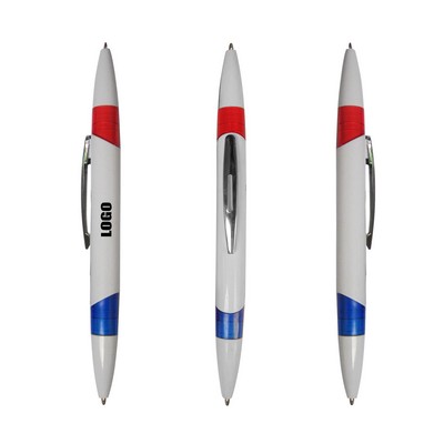 White Double Sided Pen w/Blue & Red Ink