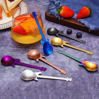 Stainless Steel Spoons Guitar Coffee Teaspoon Cute Demitasse Tea Spoon ( Blue )