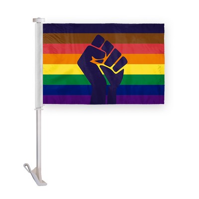 10.5" x 15" wPoly POC with fist flag Pride Premium Car Flag