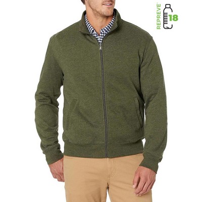 Men's Recycled Full Zip Fleece Mock Neck Jacket W/ Pockets & Wrinkl;e Free