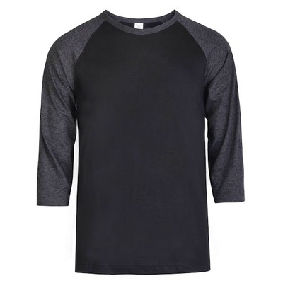 Men's 3/4 Sleeve Baseball T-Shirt - Medium, Charcoal/Black (Case of 20