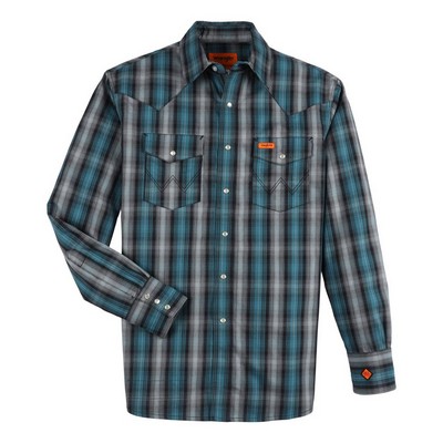 Wrangler® Flame Resistant Men's Black/Teal Blue Long Sleeve Work Shirt